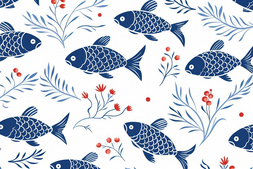 Fish chinese blue pattern backgrounds animal underwater. AI generated Image by rawpixel.