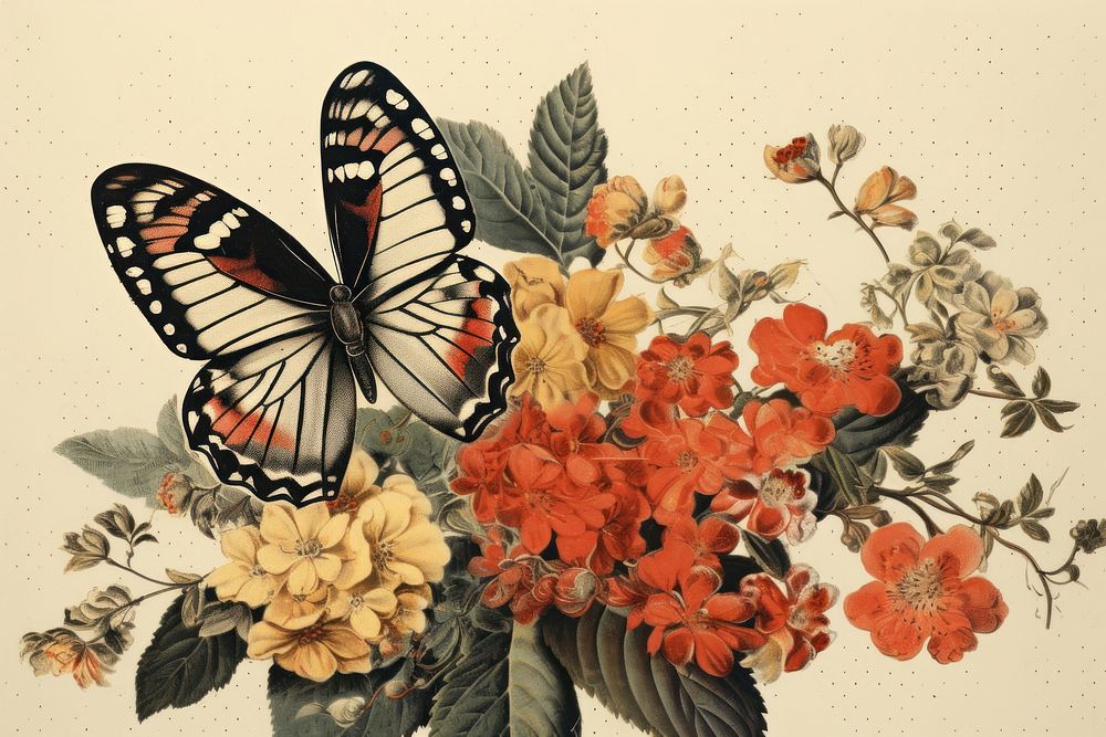 Butterfly flower painting pattern. AI generated Image by rawpixel.