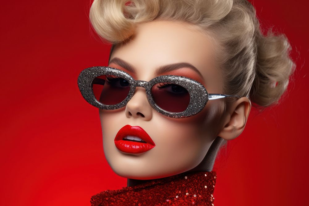 Glamorous female model sunglasses lipstick portrait. AI generated Image by rawpixel.
