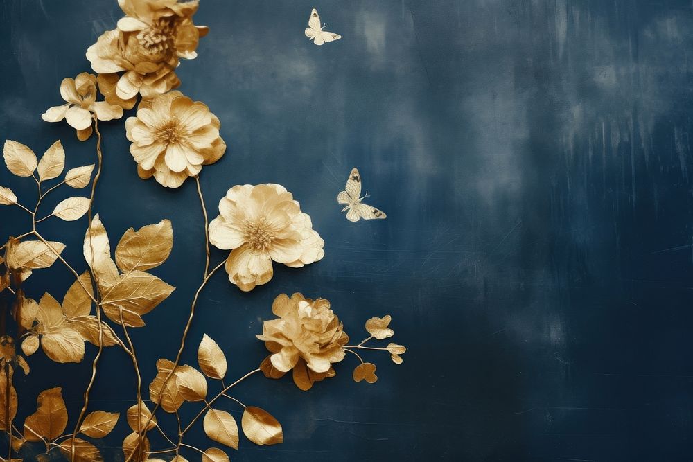 Minimal dry flowers gold backgrounds plant petal. AI generated Image by rawpixel.