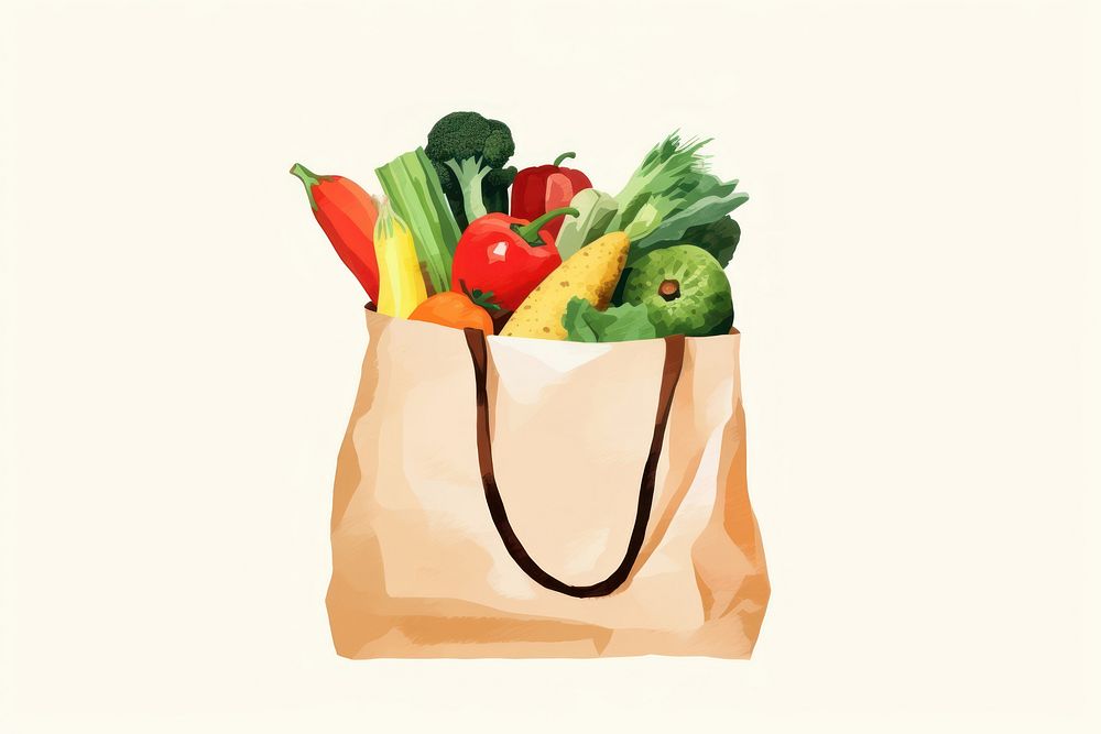 Grocery bag vegetable food white background. AI generated Image by rawpixel.