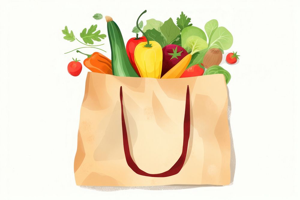 Grocery bag vegetable food white background. 