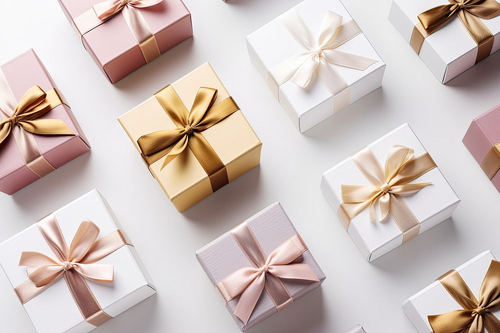 Realistic gift Xmas boxes backgrounds gold pink. AI generated Image by rawpixel.