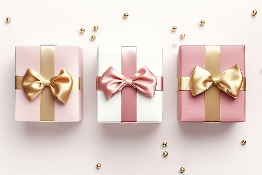 Realistic cute gift Xmas boxes gold pink celebration. AI generated Image by rawpixel.