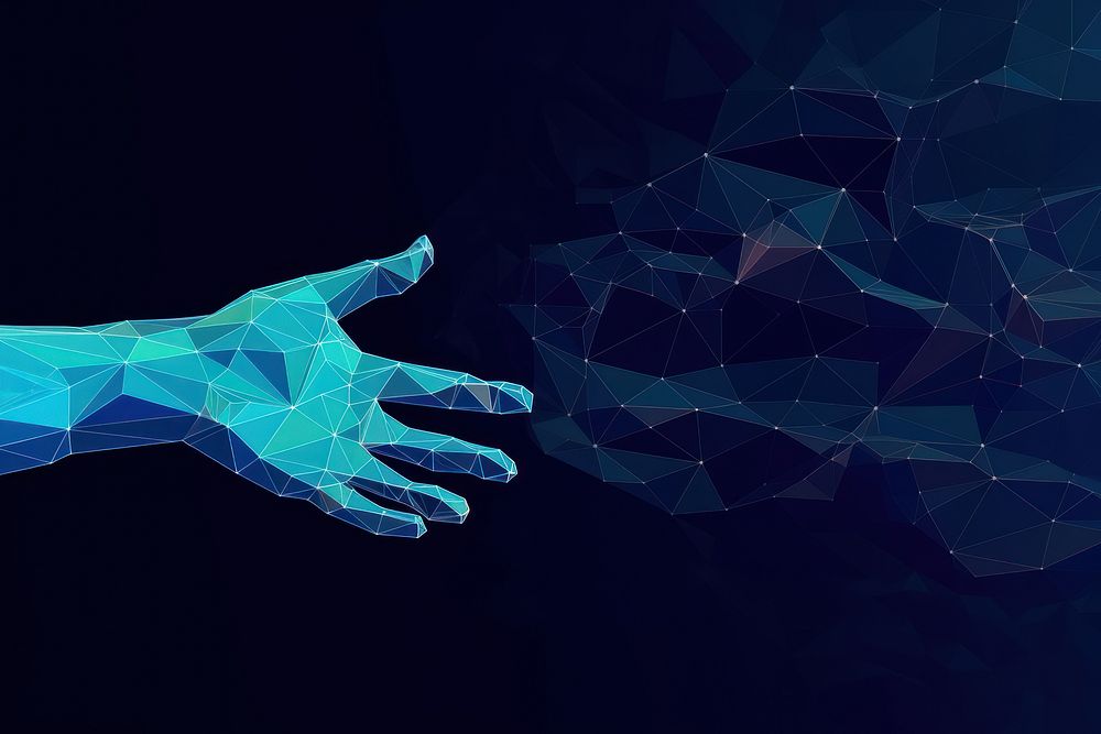 Hand holding an abstract line futuristic pattern blue. AI generated Image by rawpixel.