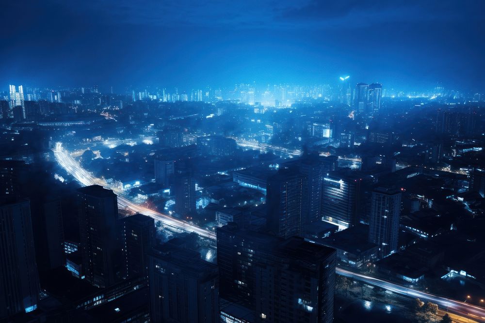 Night city architecture metropolis cityscape. AI generated Image by rawpixel.