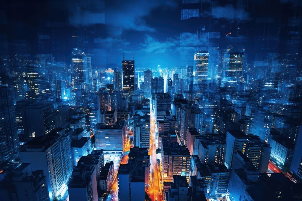 Night city architecture cityscape outdoors. AI generated Image by rawpixel.
