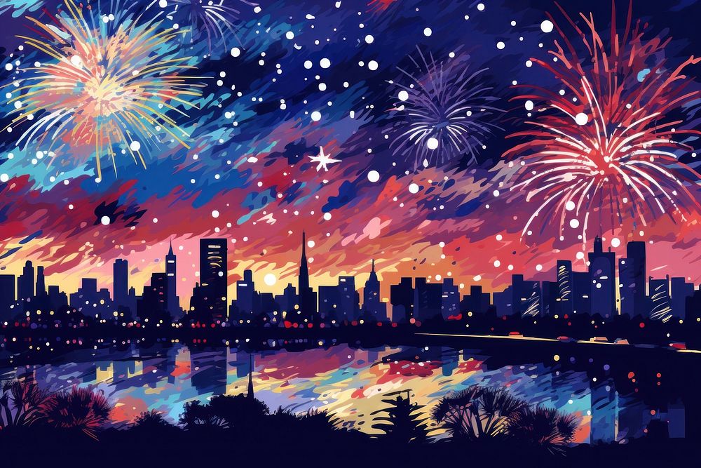 Fireworks city architecture landscape. AI generated Image by rawpixel.