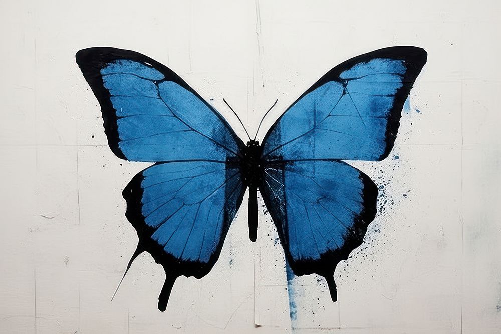 Blue butterfly art animal wall. AI generated Image by rawpixel.