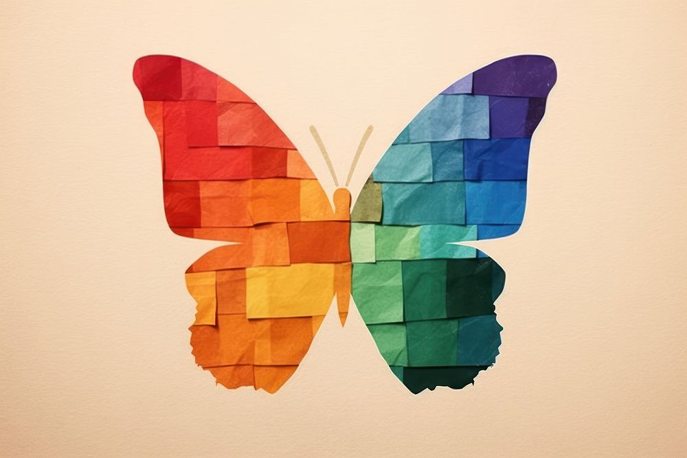 Rainbow butterfly art collage paper. AI generated Image by rawpixel.