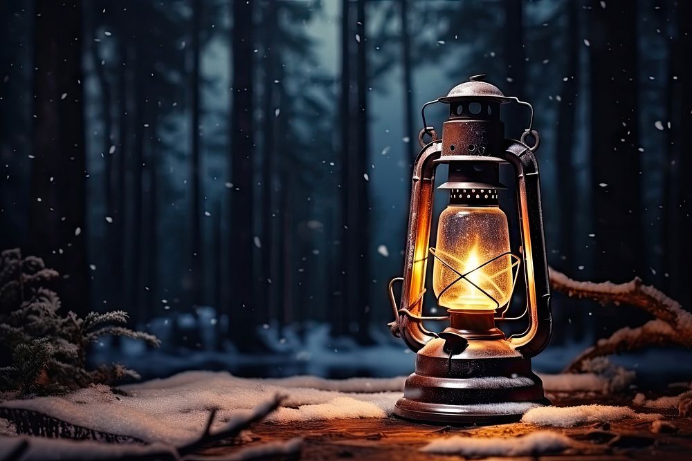 Old lantern winter forest night. AI generated Image by rawpixel.