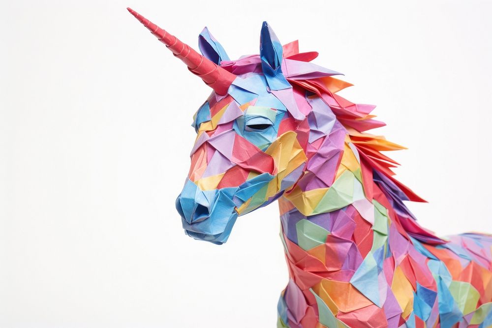 Unicorn origami animal mammal. AI generated Image by rawpixel.