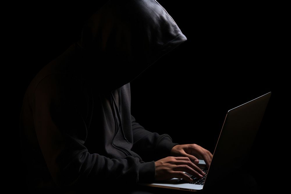 Person in black hoodie with a laptop computer adult photo. AI generated Image by rawpixel.