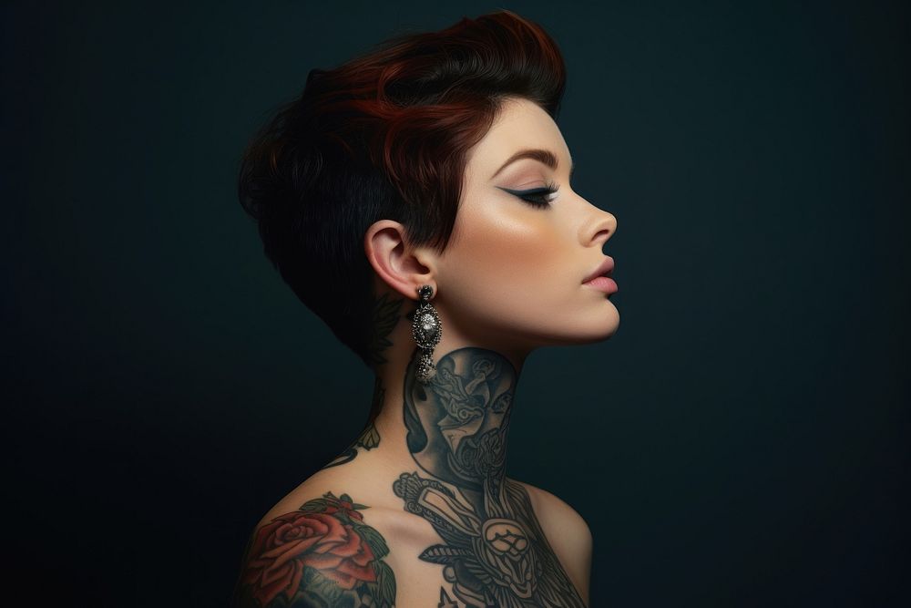 Tattoo looking adult woman. AI generated Image by rawpixel.