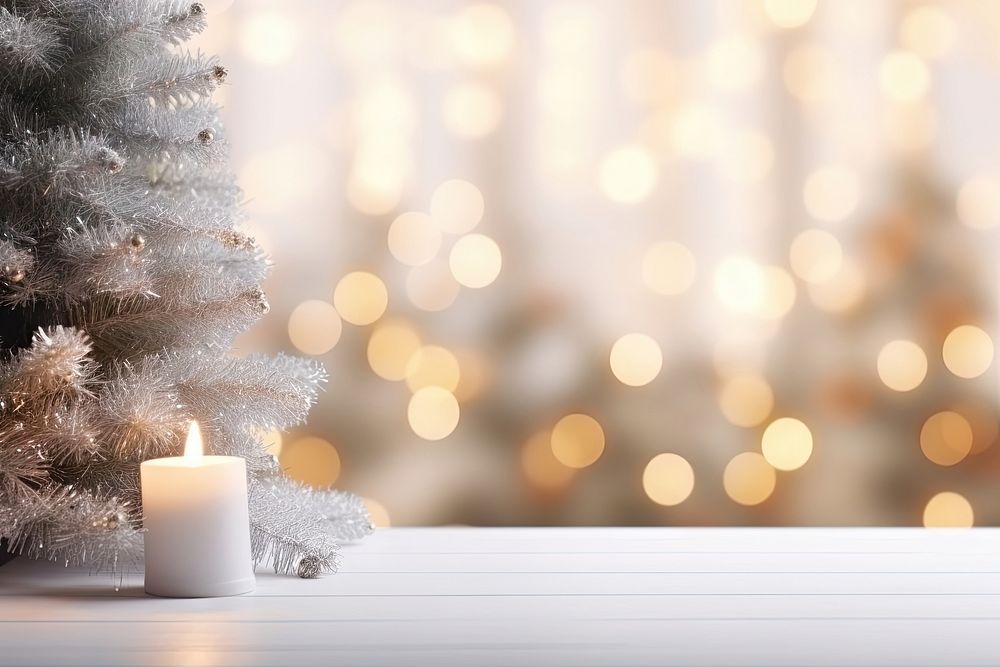 Empty white table top christmas backgrounds candle. AI generated Image by rawpixel.