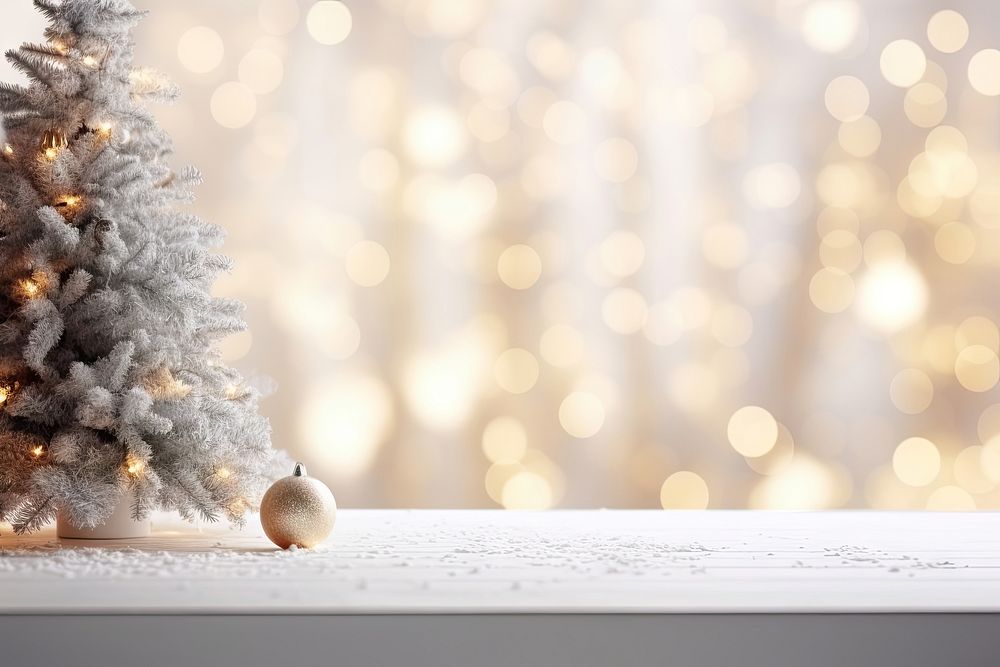 Empty white table top christmas backgrounds tree