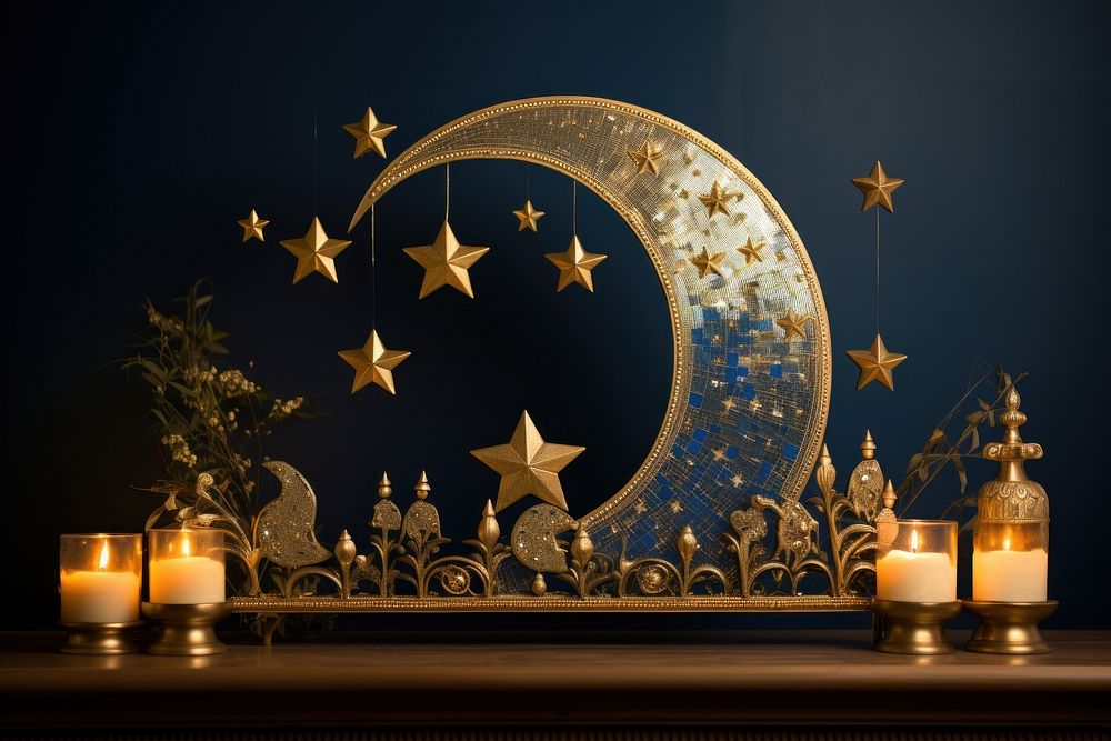 Gold star light hanging christmas candle nature. AI generated Image by rawpixel.