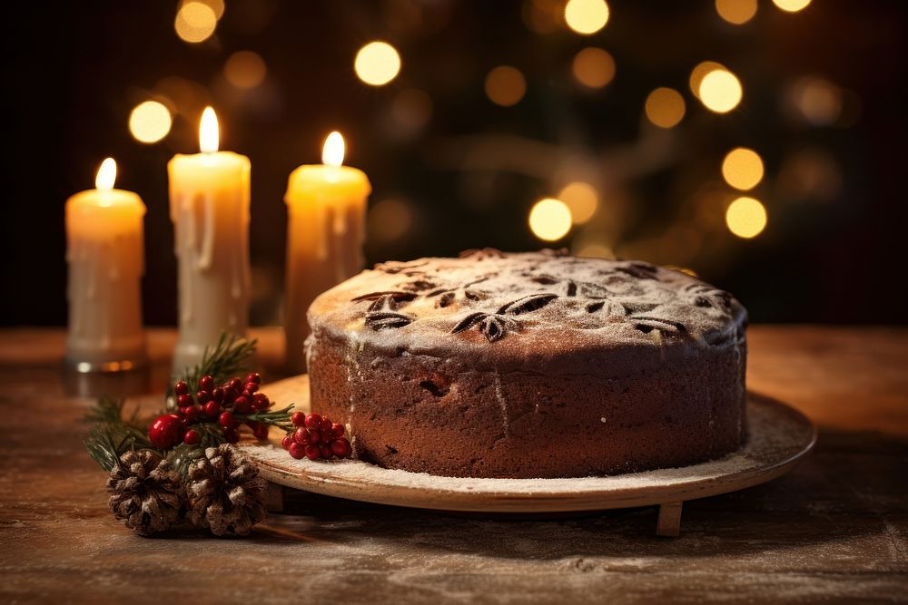 Christmas cake dessert candle food. AI generated Image by rawpixel.