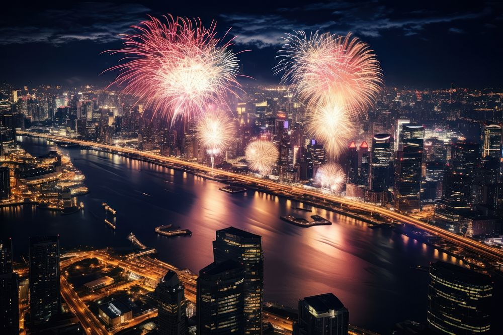 Fireworks city architecture cityscape. AI generated Image by rawpixel.