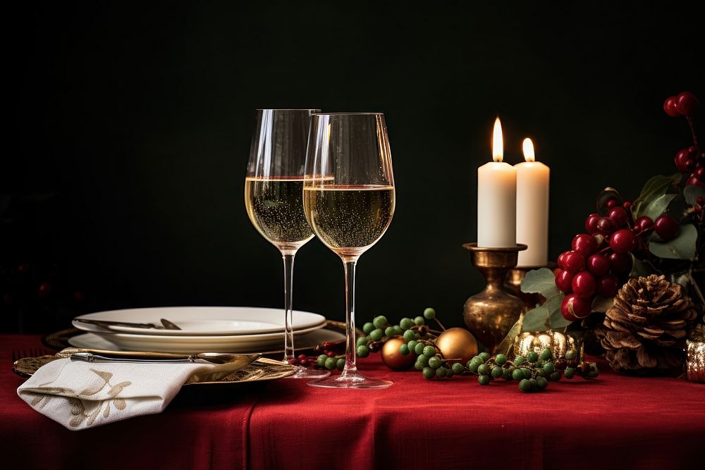Christmas celebration candle glass plate. AI generated Image by rawpixel.