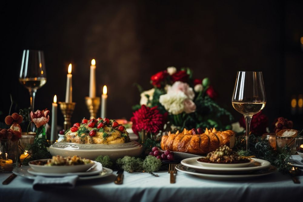 Christmas dinner decoration candle brunch. AI generated Image by rawpixel.