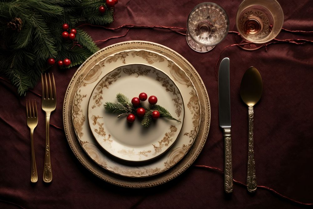 Christmas dinner decoration plate knife. AI generated Image by rawpixel.