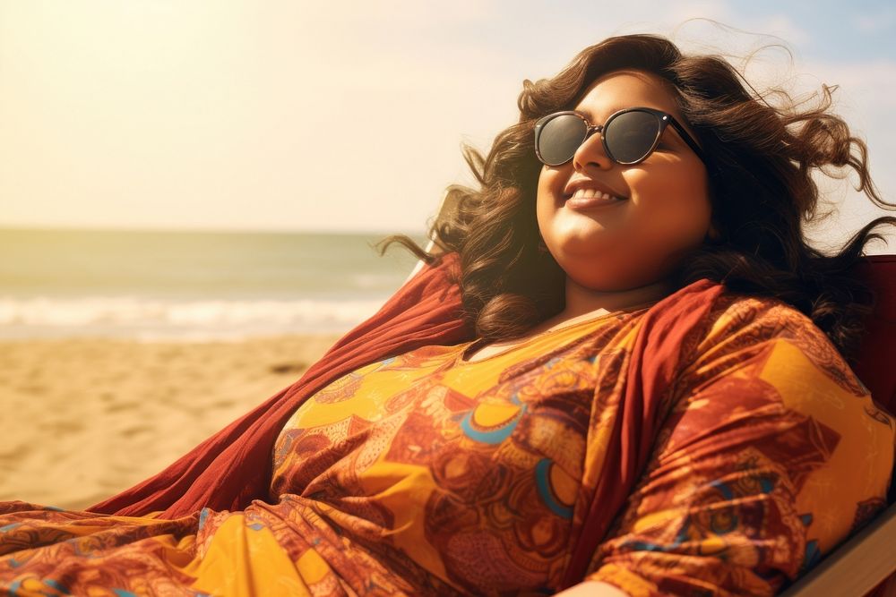 Indian woman beach photography sunbathing. AI generated Image by rawpixel.