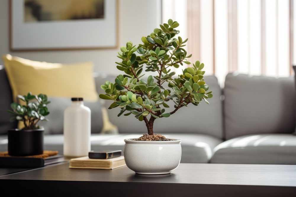 Jade plant furniture bonsai table. AI generated Image by rawpixel.
