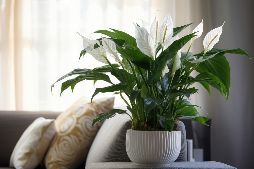 Peace lily pillow flower plant. AI generated Image by rawpixel.