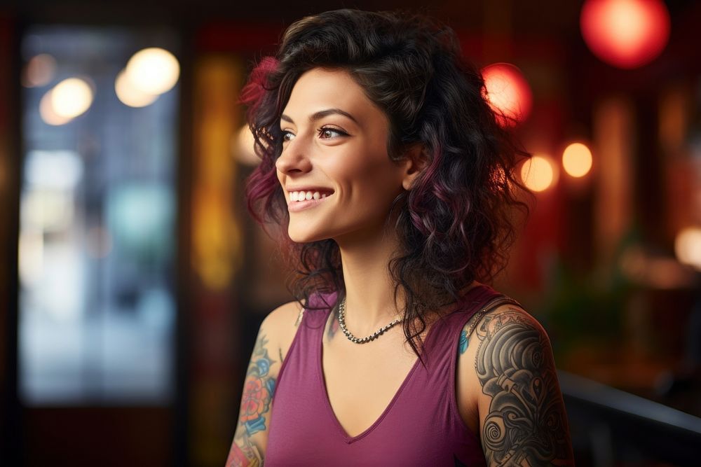 Tattoo portrait jewelry smiling. AI generated Image by rawpixel.