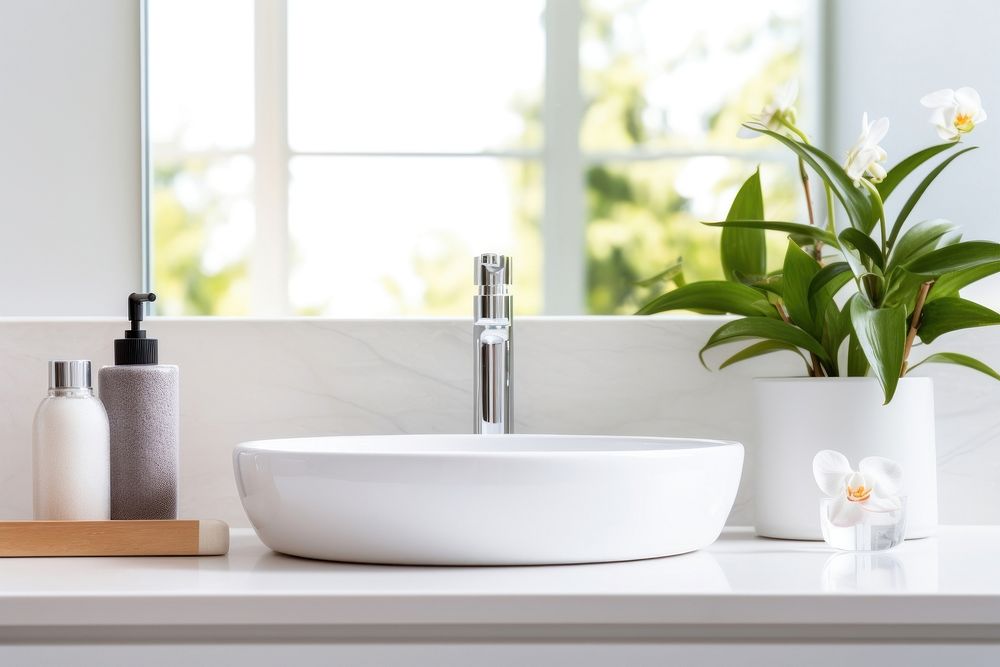 Sink plant countertop mirror. AI generated Image by rawpixel.