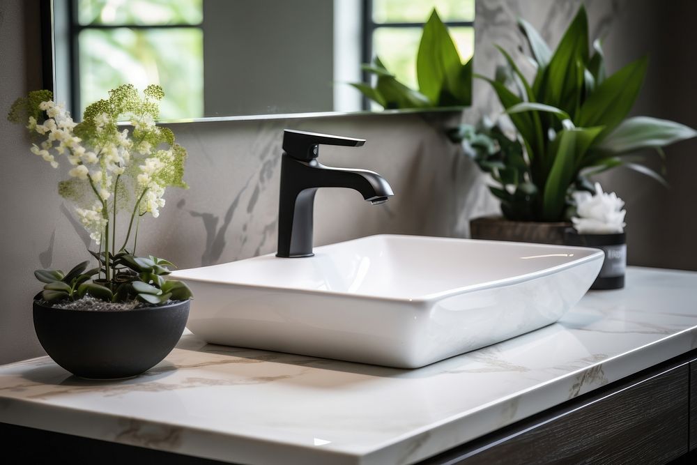 Sink plant countertop bathroom. AI generated Image by rawpixel.