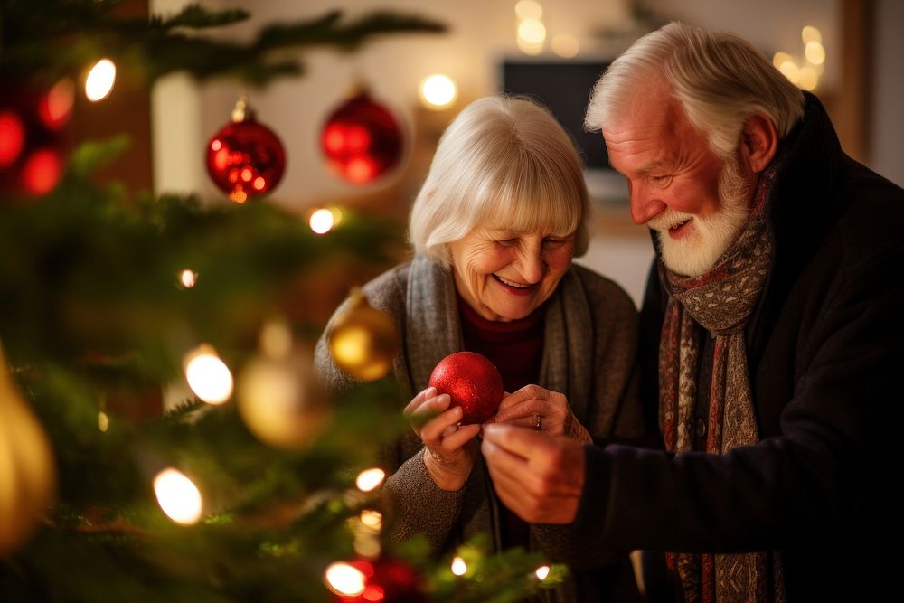 Christmas tree adult togetherness anticipation. AI generated Image by rawpixel.
