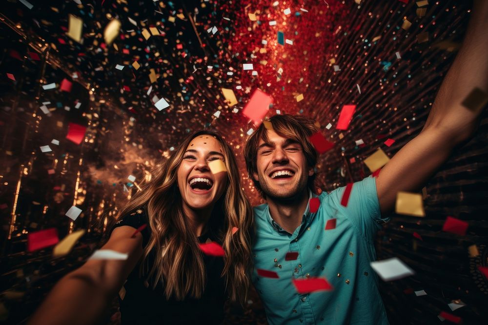 Celebrating photography laughing confetti. AI generated Image by rawpixel.