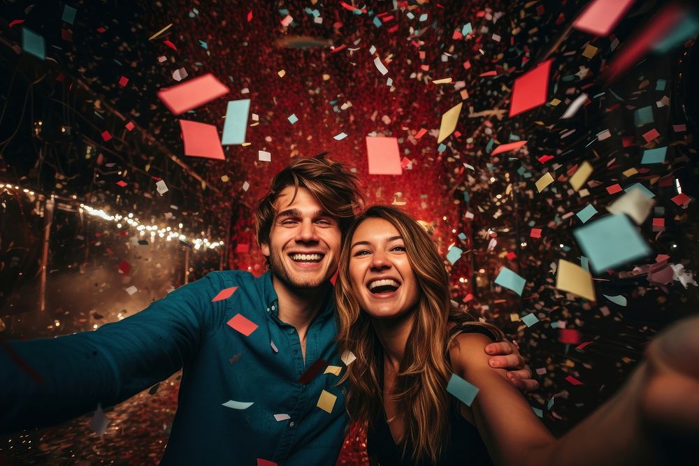 Celebrating laughing confetti adult. AI generated Image by rawpixel.