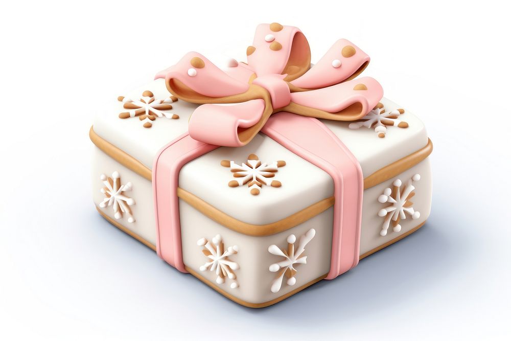 Gift box ontop a cookie dessert icing white background. AI generated Image by rawpixel.