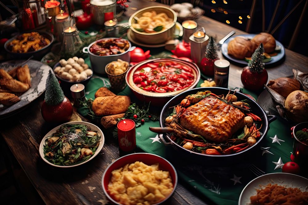 Christmas day food dinner supper. AI generated Image by rawpixel.