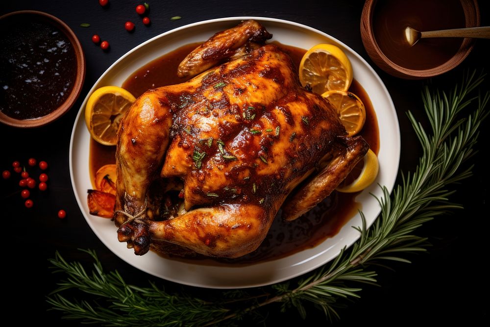 Freshly baked whole chicken dinner meat food. AI generated Image by rawpixel.