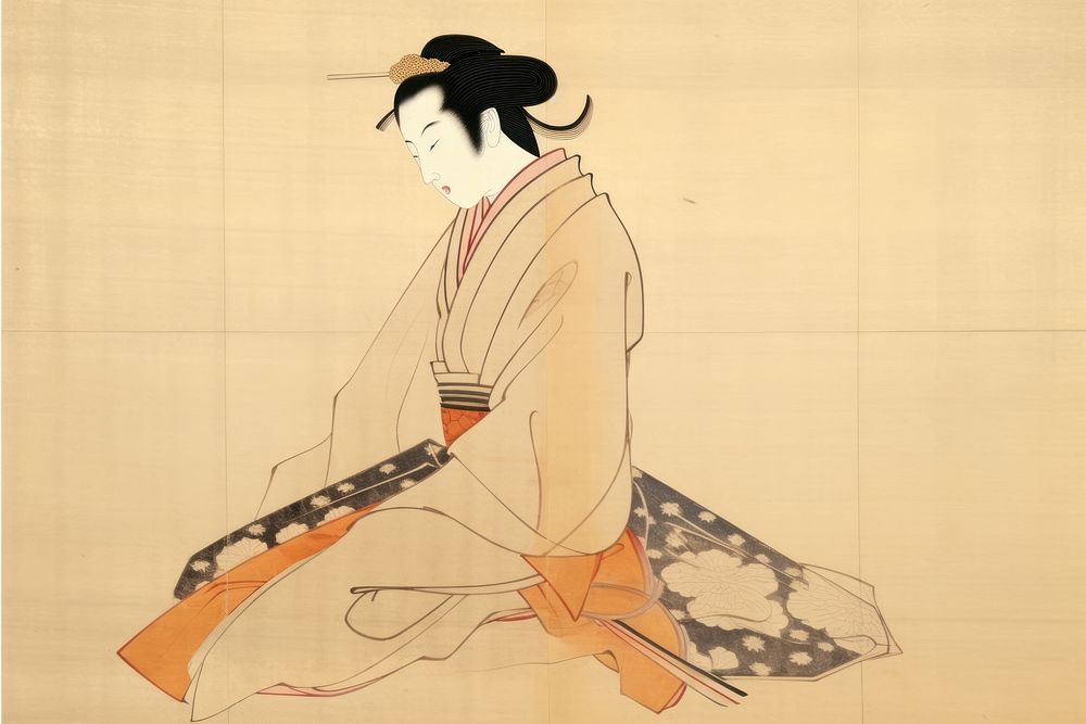 Ukiyo-e art print painting drawing kimono. AI generated Image by rawpixel.