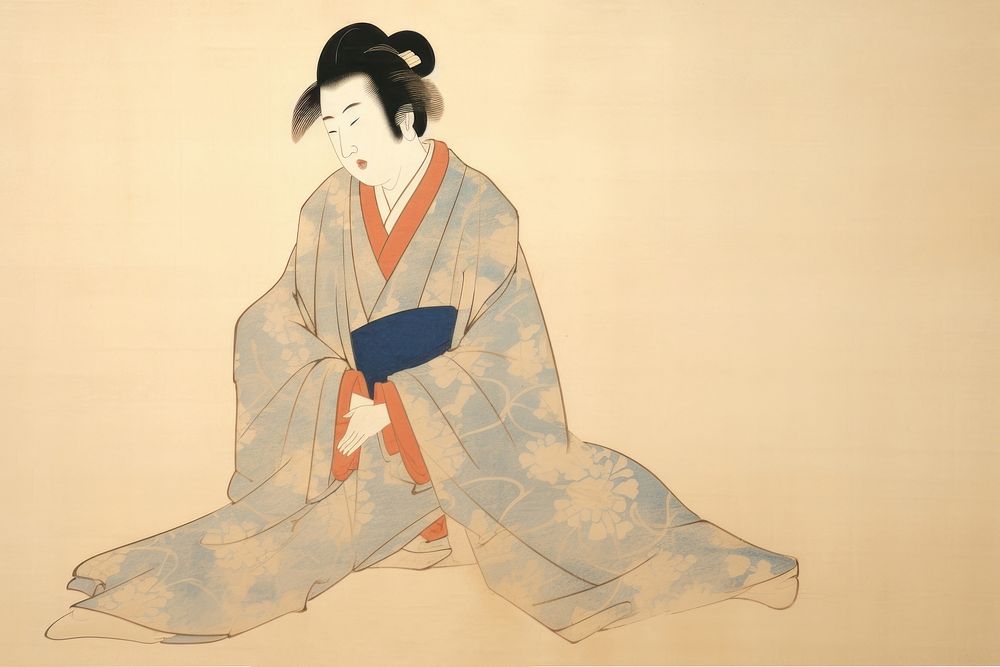 Ukiyo-e art print kimono painting robe. AI generated Image by rawpixel.