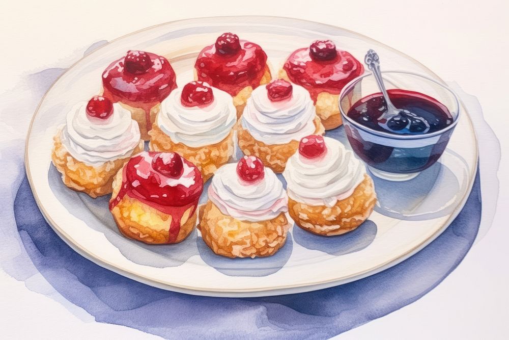 Hanukkah jelly donuts sufganiyot plate dessert cream. AI generated Image by rawpixel.