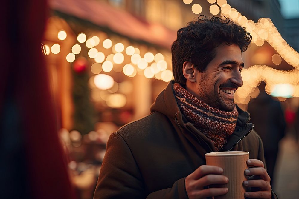 Christmas street adult smile. AI generated Image by rawpixel.