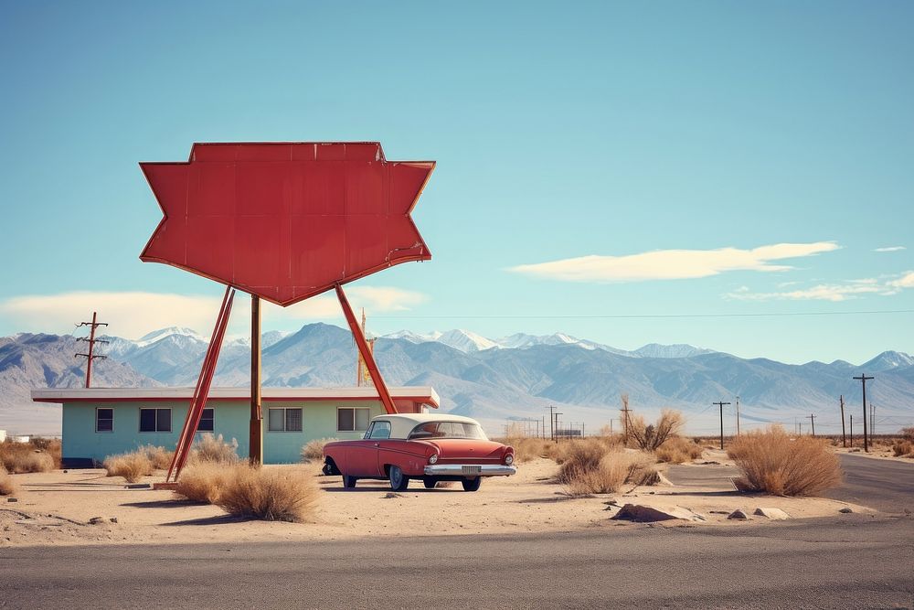 Vintage billboard sign architecture outdoors vehicle. AI generated Image by rawpixel.