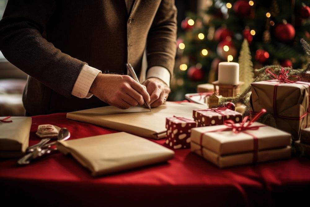 Christmas paper table gift. AI generated Image by rawpixel.
