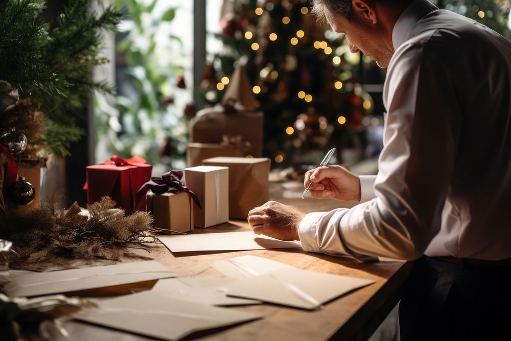 Christmas paper table adult. AI generated Image by rawpixel.