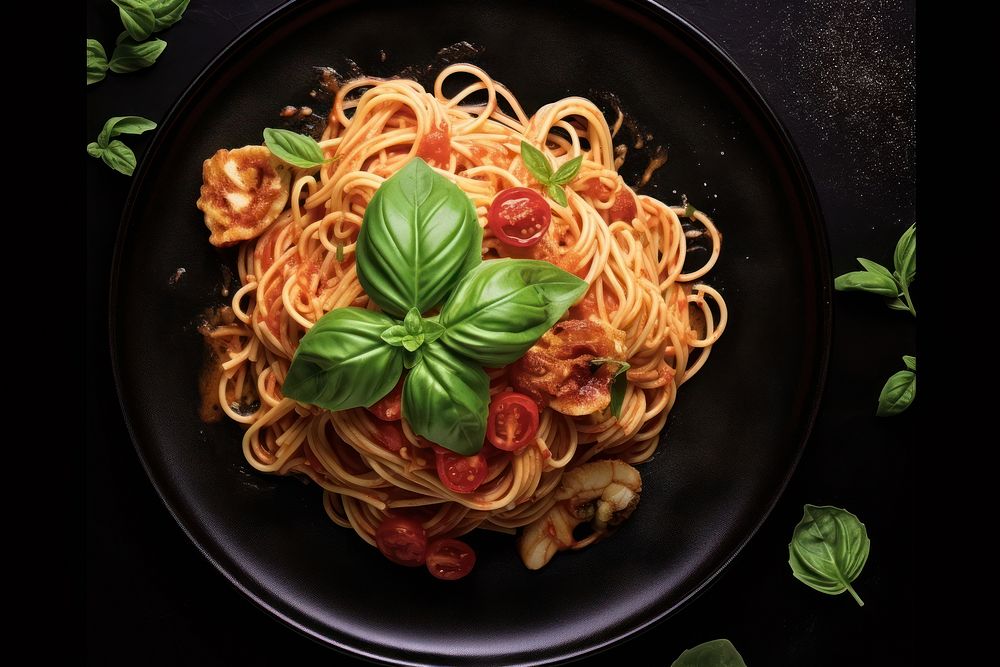 Spaghetti pasta plate table. AI generated Image by rawpixel.
