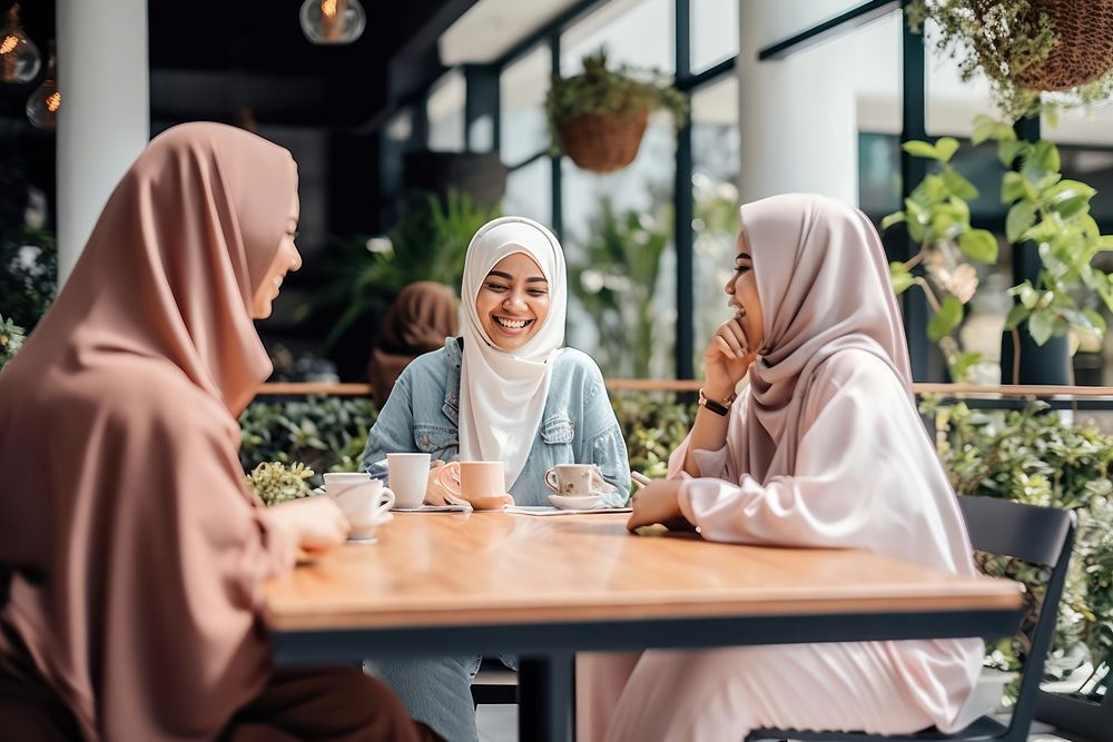 Muslim woman coffee adult cafe. AI generated Image by rawpixel.