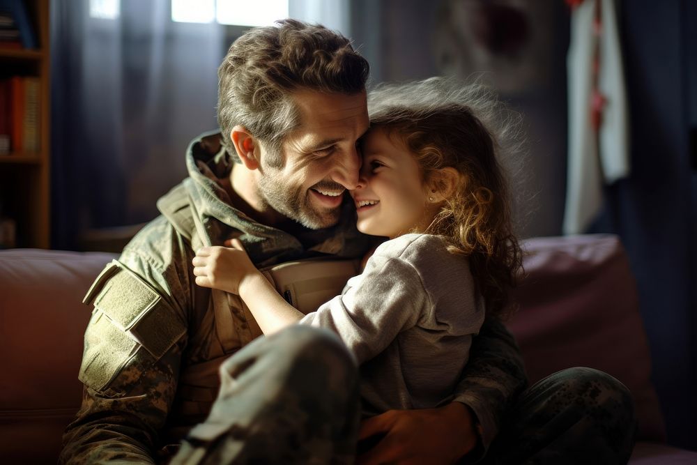 Soldier portrait hugging family. AI generated Image by rawpixel.