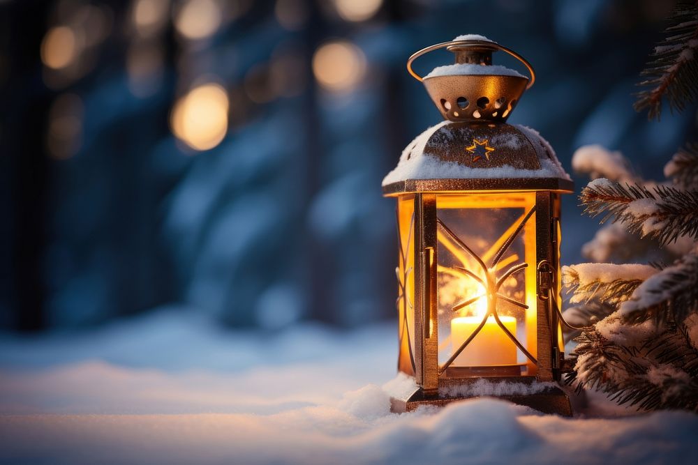 Lantern christmas light snow. AI generated Image by rawpixel.