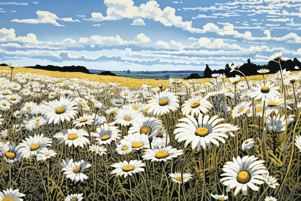 Daisy flower field scenes landscape outdoors nature. AI generated Image by rawpixel.